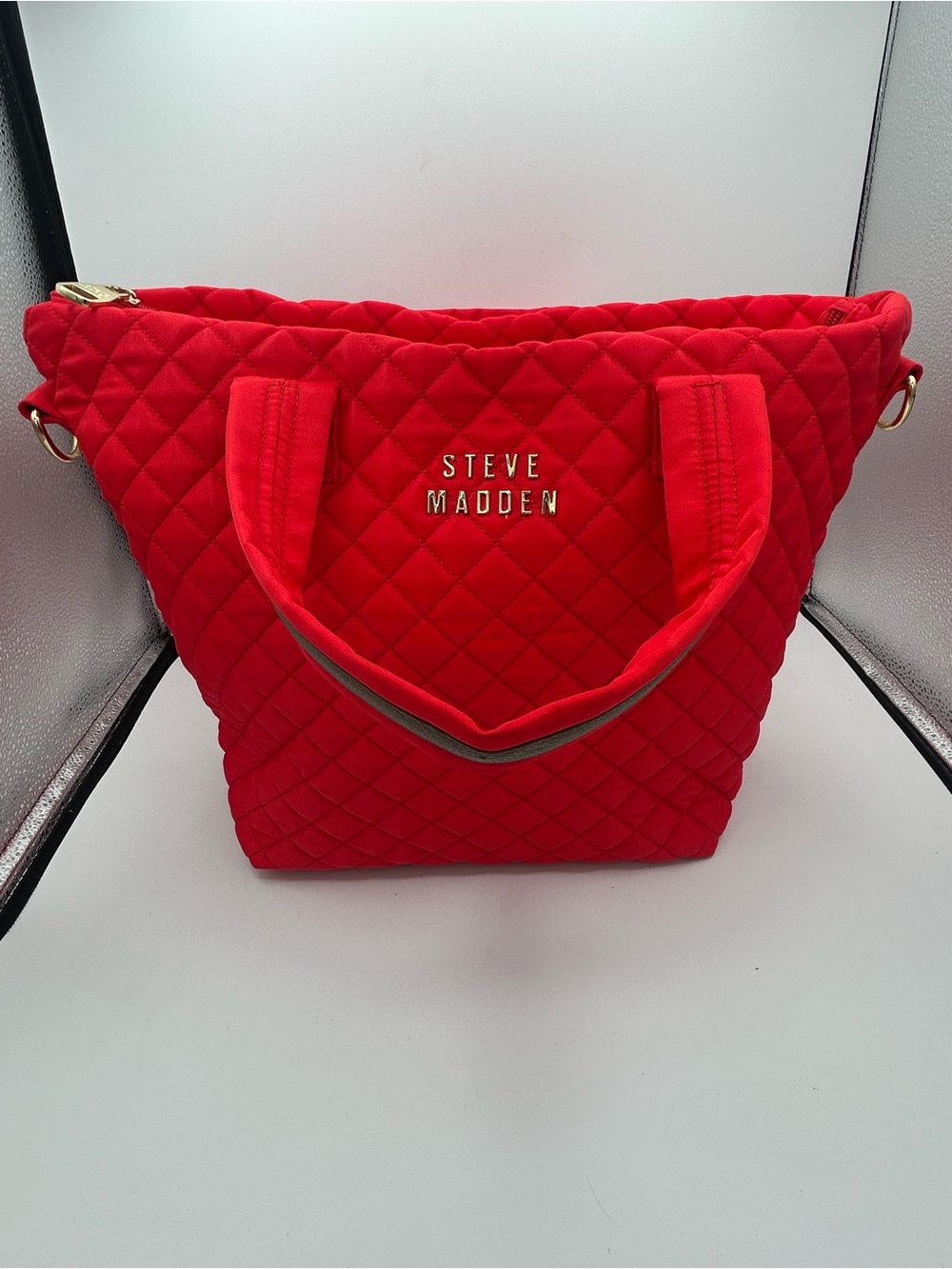 Steve Madden Red Quilted Nylon Tote Crossbody Bag